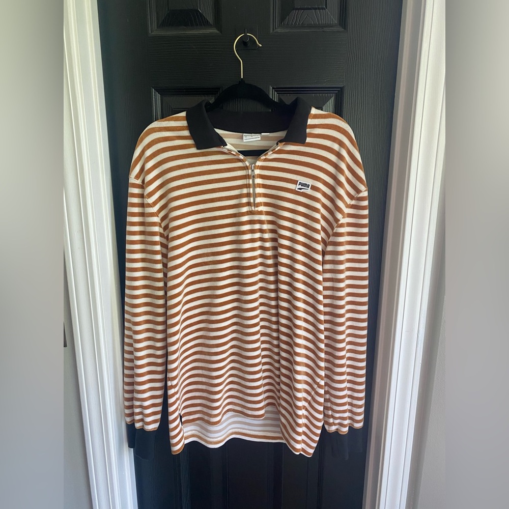 Puma Downtown Velour Orange and White Stripped Long Sleeve-Size Polo-Size L - Picture 4 of 10